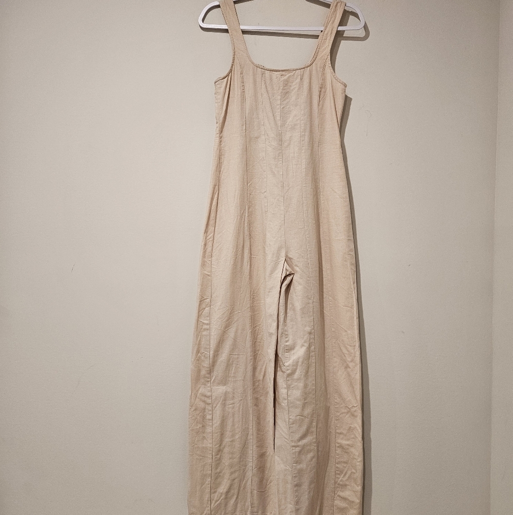 Asos Beige Wide-Leg Jumpsuit with Tank Straps, Size 0